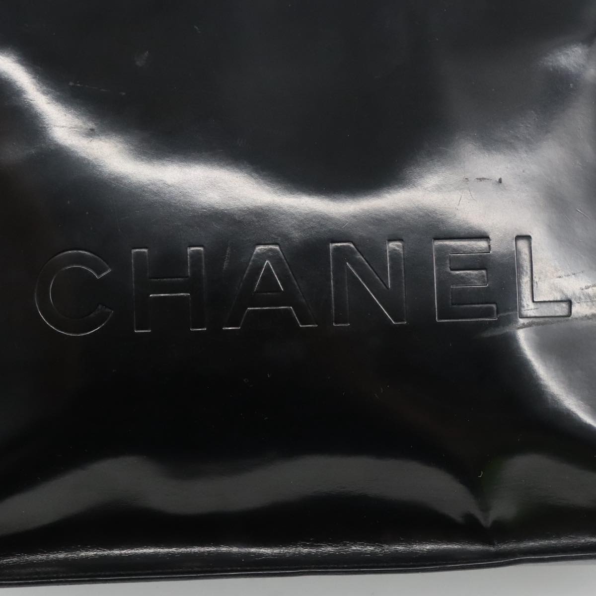 CHANEL COCO Mark Tote Bag Patent Black Silver CC Auth bs19276