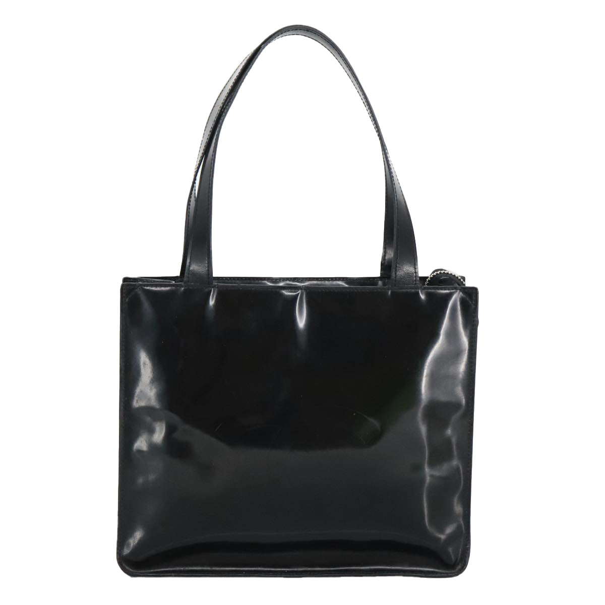 CHANEL COCO Mark Tote Bag Patent Black Silver CC Auth bs19276