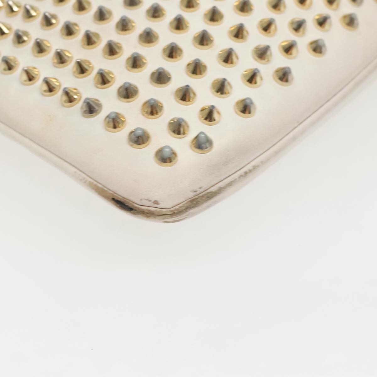 Christian Louboutin Studs Shoulder Bag Leather Gold White Auth bs19277