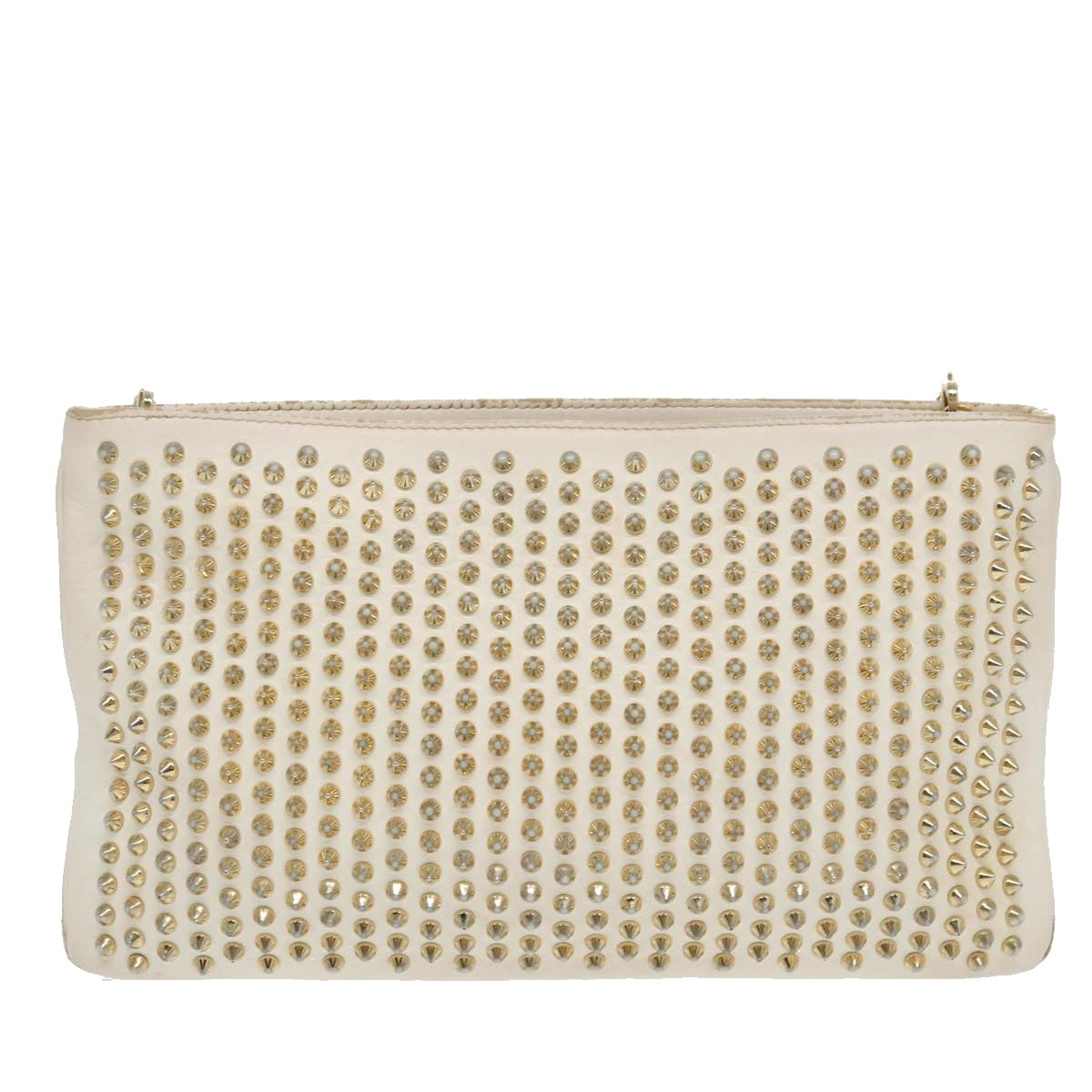 Christian Louboutin Studs Shoulder Bag Leather Gold White Auth bs19277 - 0