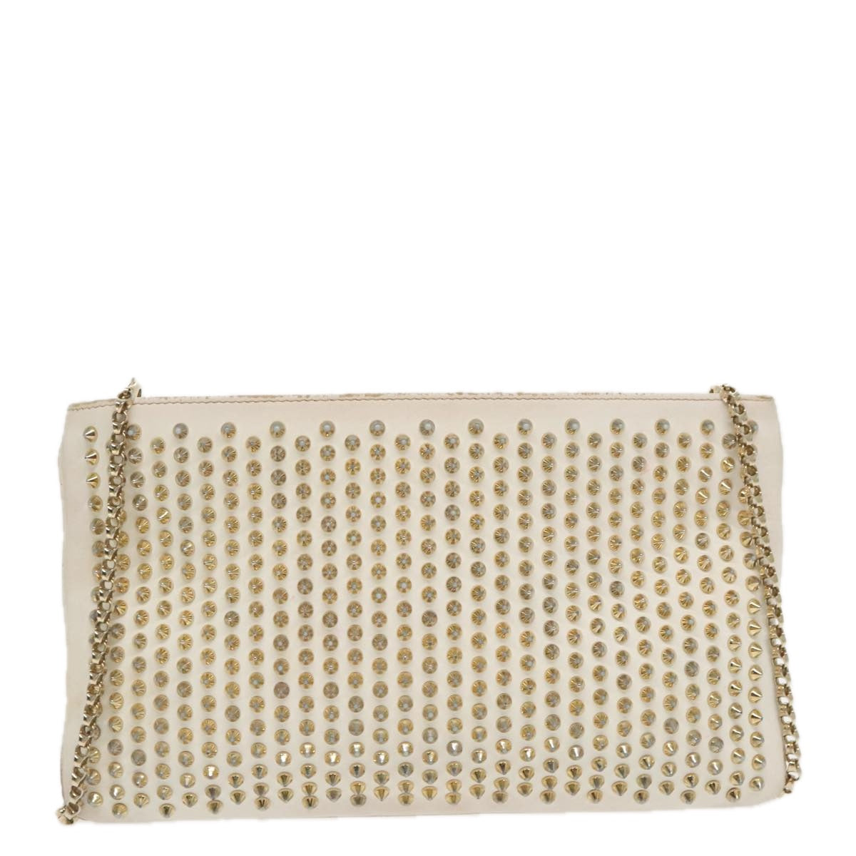 Christian Louboutin Studs Shoulder Bag Leather Gold White Auth bs19277