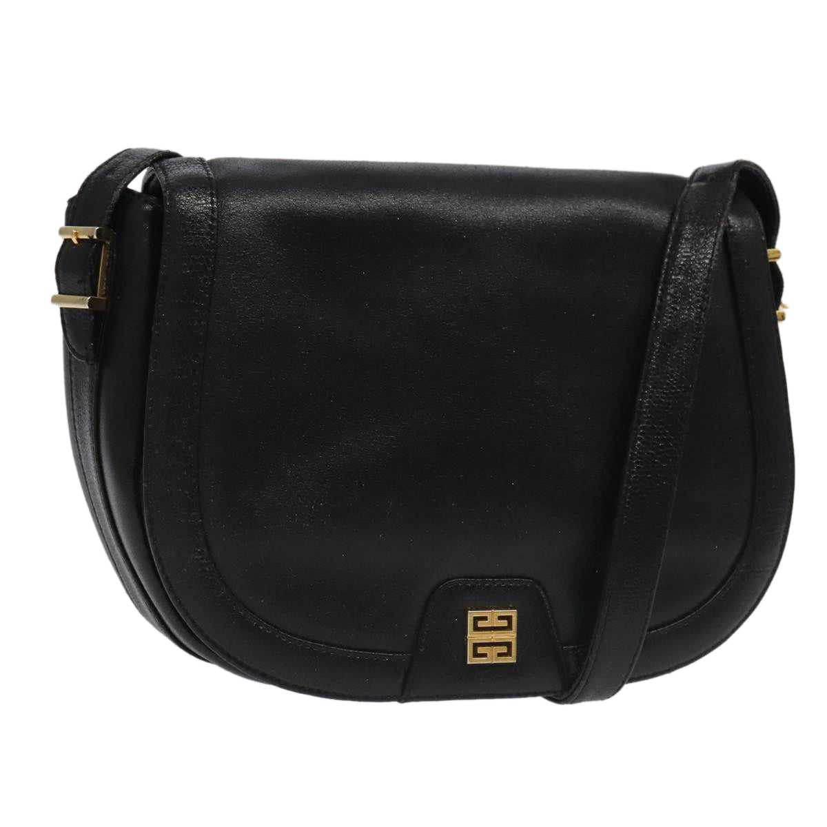 GIVENCHY Shoulder Bag Leather Black Gold Auth bs19284