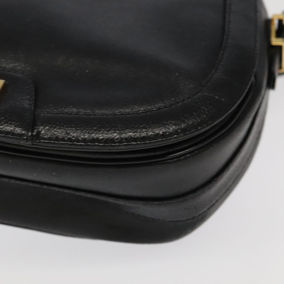 GIVENCHY Shoulder Bag Leather Black Gold Auth bs19284