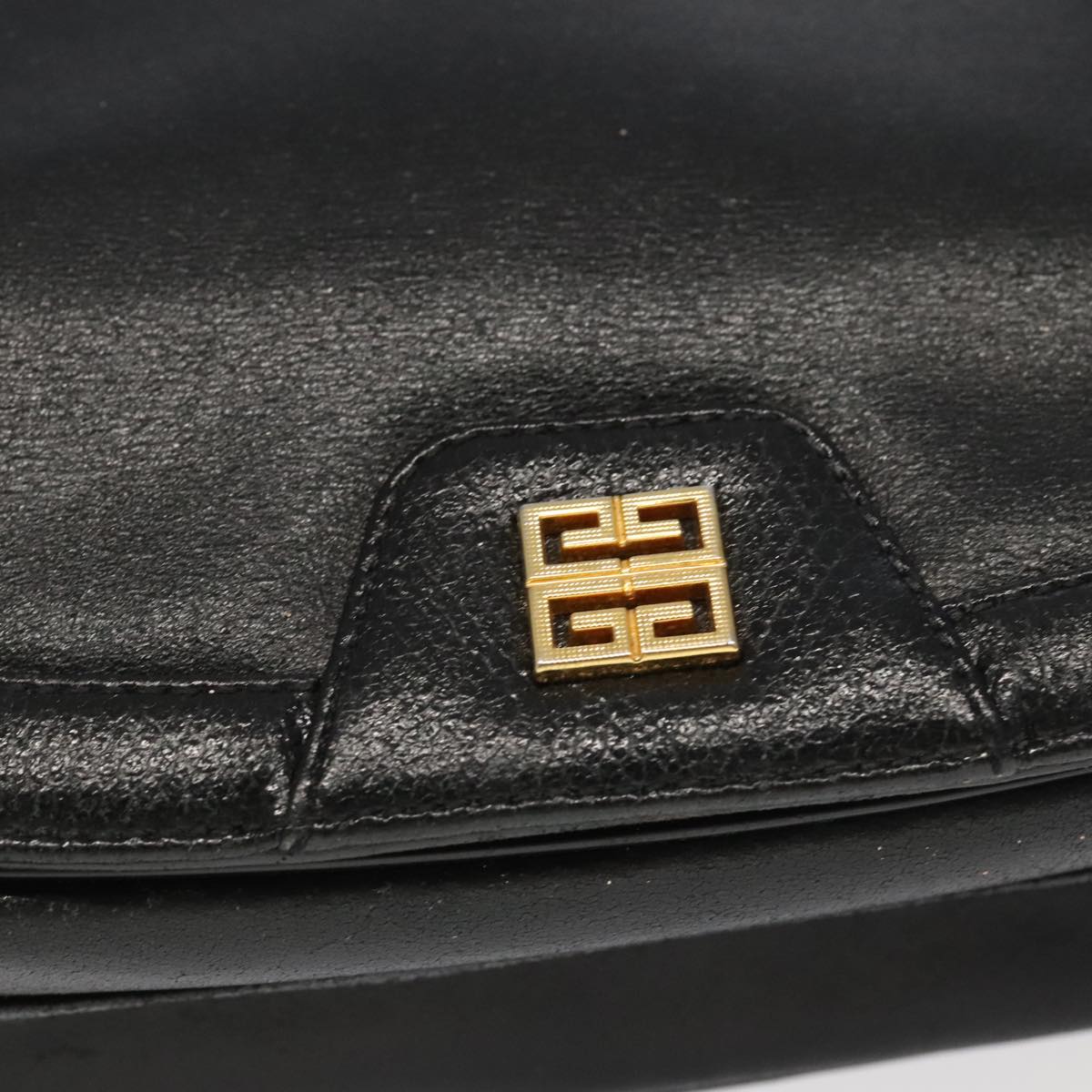 GIVENCHY Shoulder Bag Leather Black Gold Auth bs19284