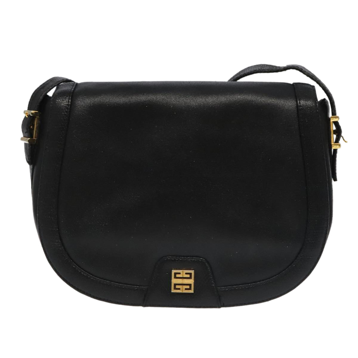 GIVENCHY Shoulder Bag Leather Black Gold Auth bs19284