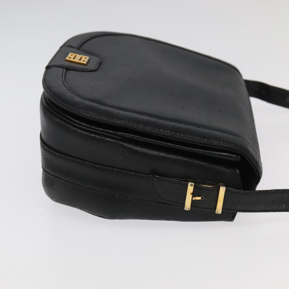 GIVENCHY Shoulder Bag Leather Black Gold Auth bs19284