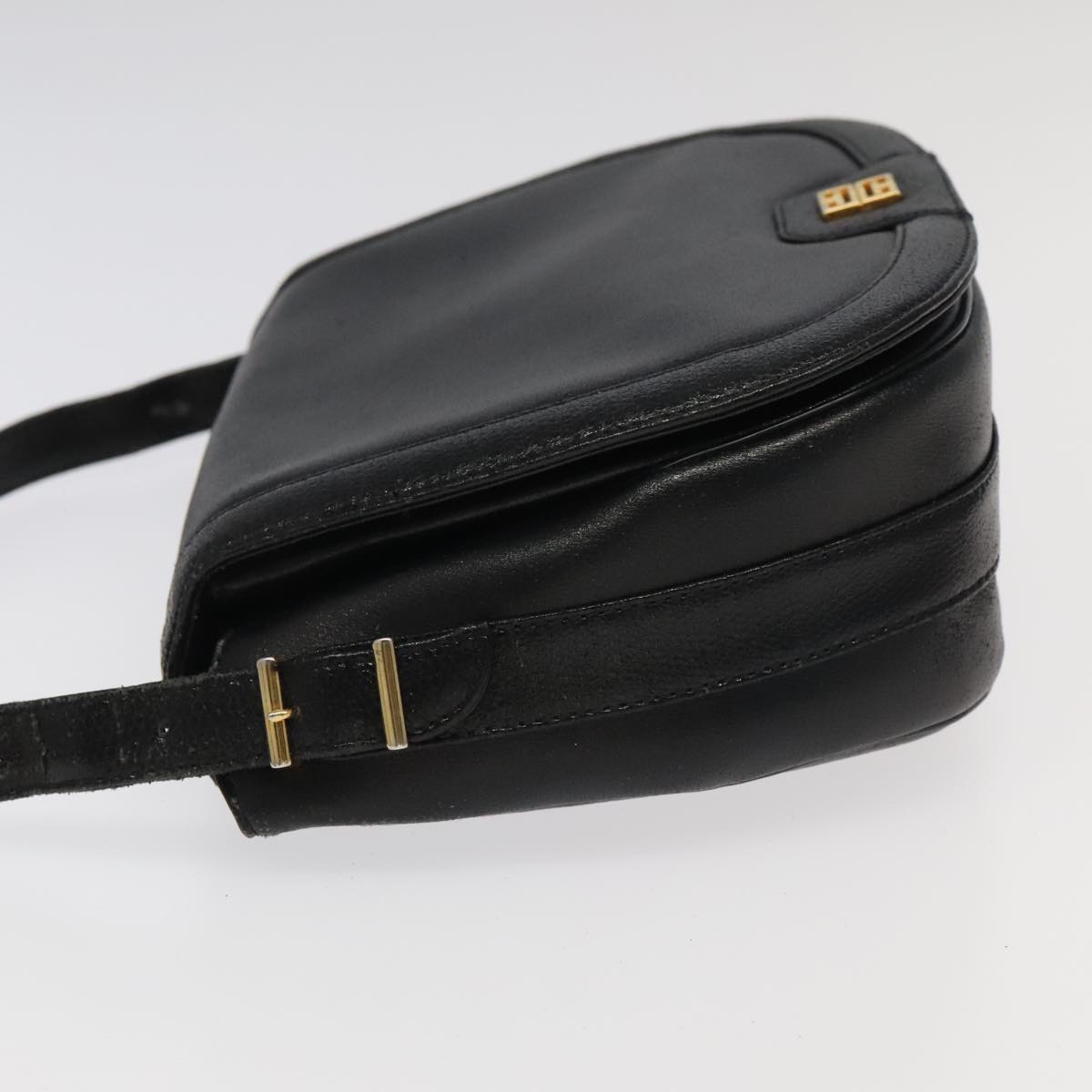 GIVENCHY Shoulder Bag Leather Black Gold Auth bs19284