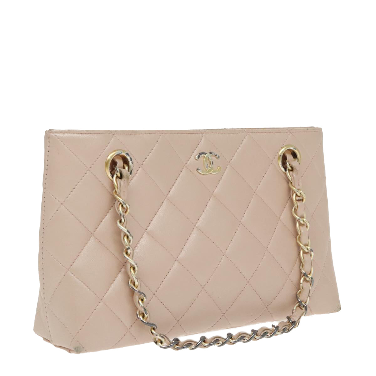 CHANEL Matelasse Chain Hand Bag Leather Pink Silver CC Auth bs19287