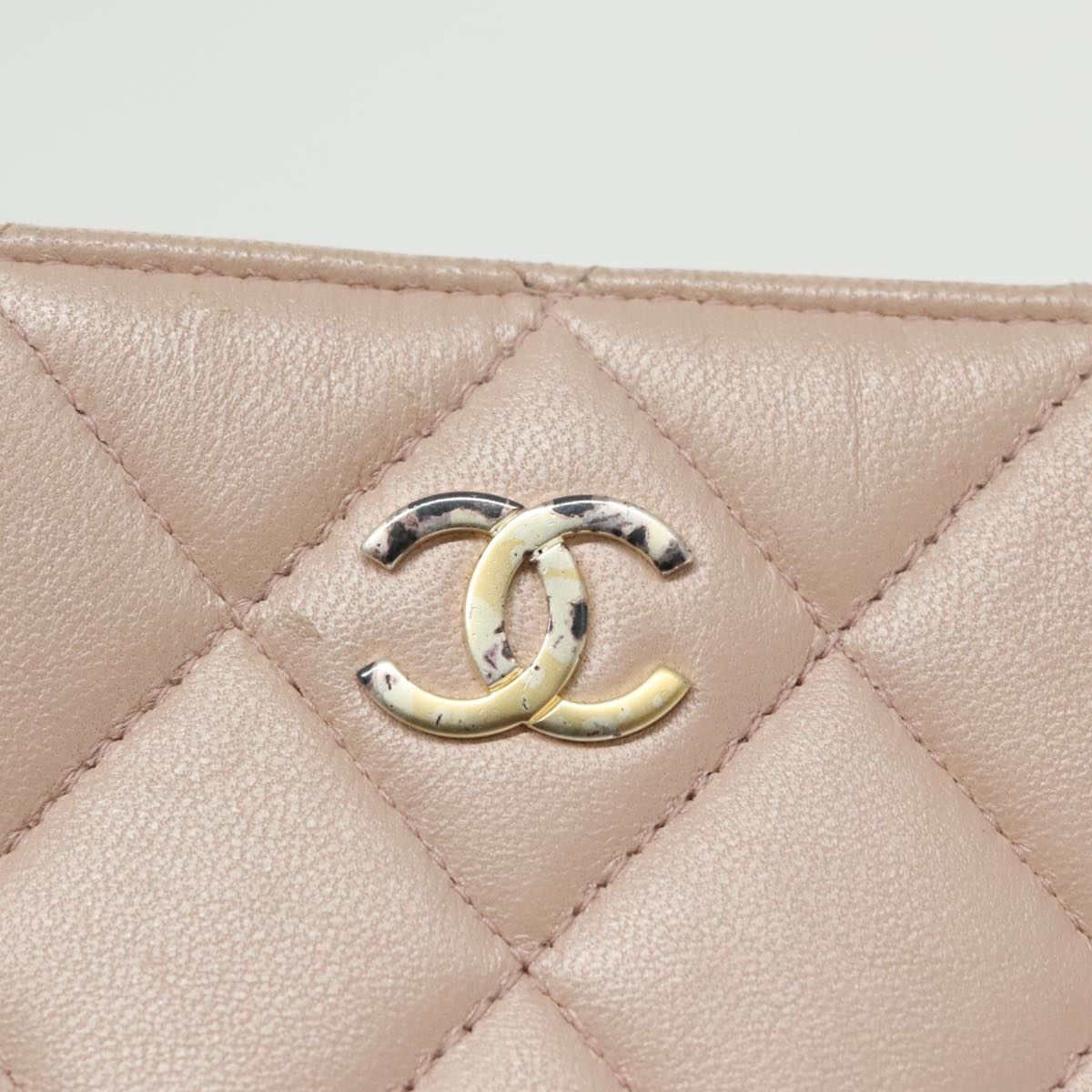 CHANEL Matelasse Chain Hand Bag Leather Pink Silver CC Auth bs19287