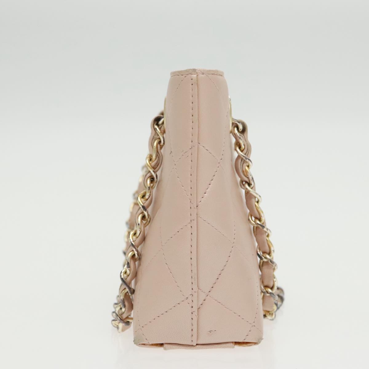 CHANEL Matelasse Chain Hand Bag Leather Pink Silver CC Auth bs19287