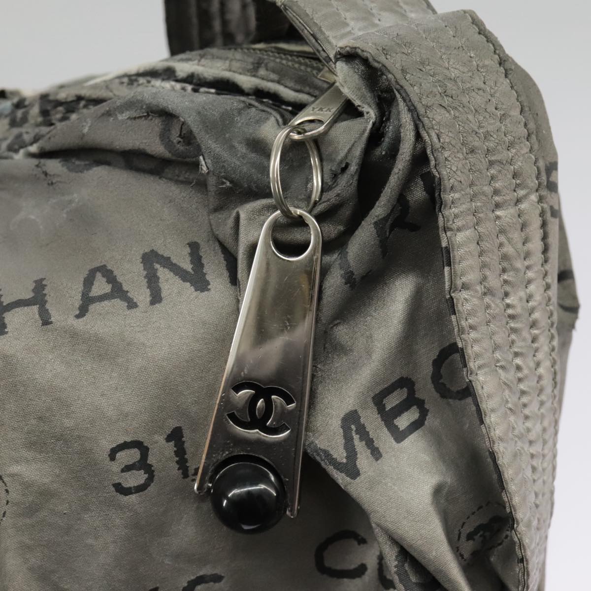 CHANEL Unlimited Shoulder Bag Nylon Silver CC Auth bs19288