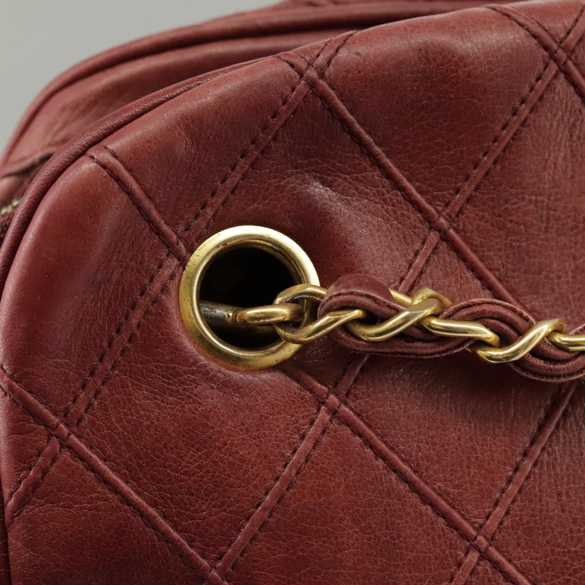 CHANEL Bicolore Chain Shoulder Bag Leather Red Gold CC Auth bs19290