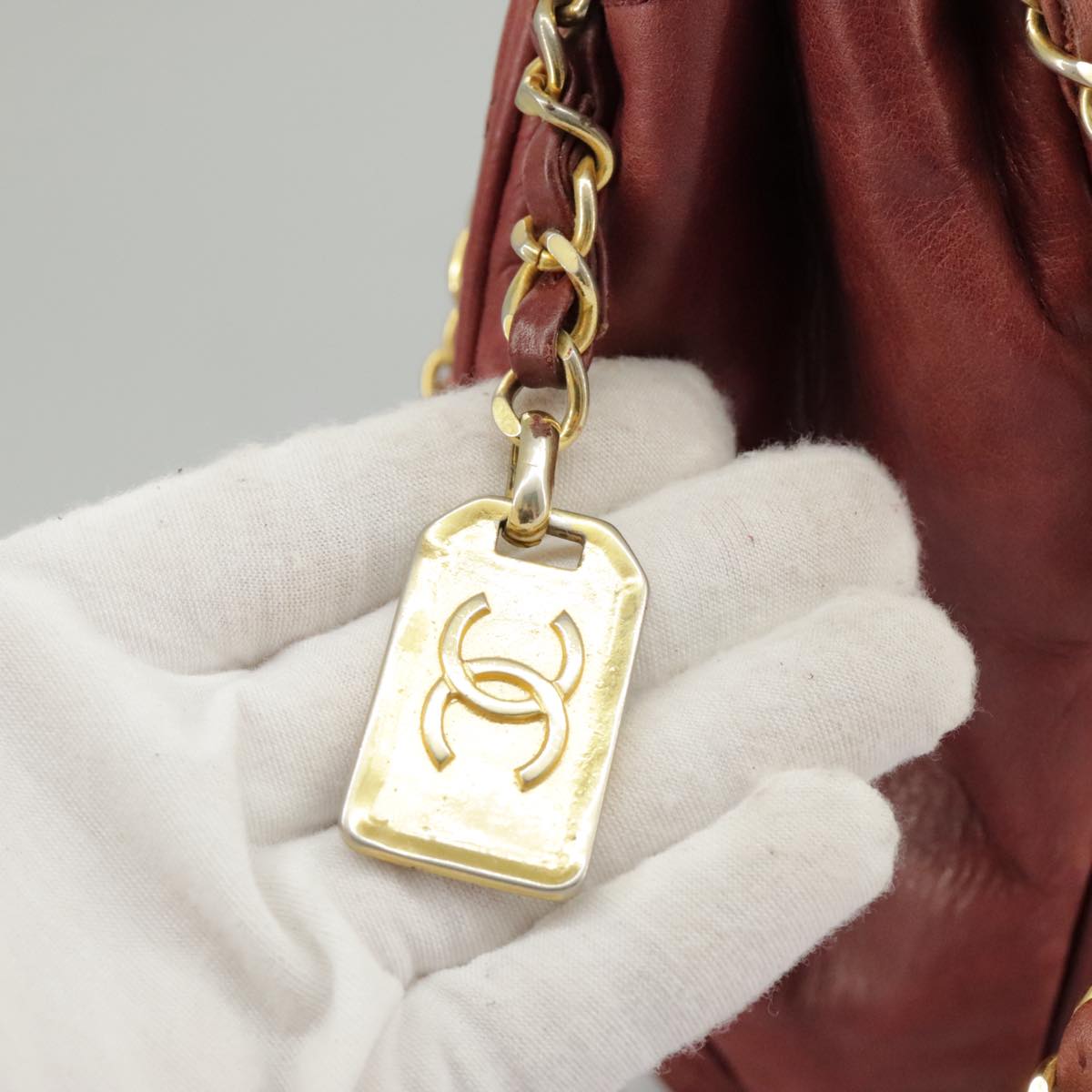 CHANEL Bicolore Chain Shoulder Bag Leather Red Gold CC Auth bs19290