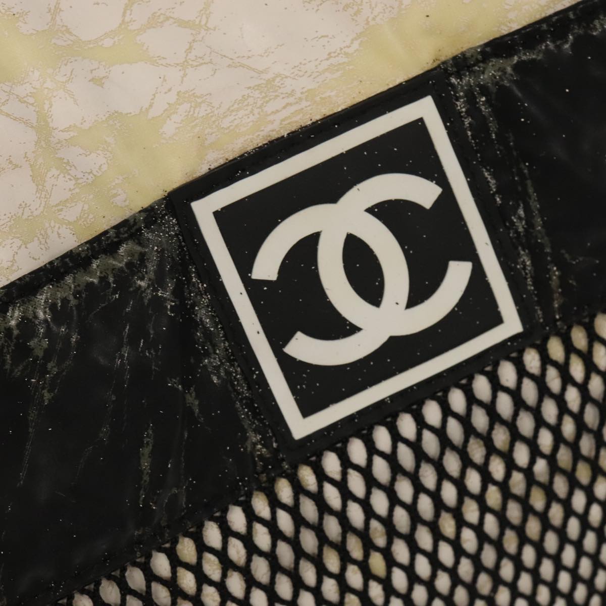 CHANEL Chanel Sports Shoulder Bag Nylon White Black CC Auth bs19291