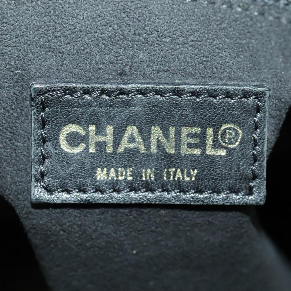 CHANEL Hand Bag Cotton Black Gold CC Auth bs19294