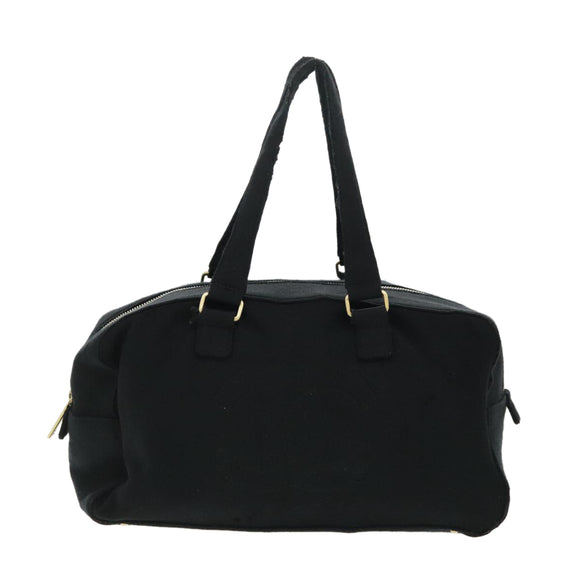 CHANEL Hand Bag Cotton Black Gold CC Auth bs19294
