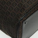 FENDI Zucchino Canvas Boston Bag Dark Brown Black Silver Auth bs19297-8