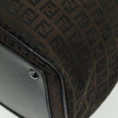 FENDI Zucchino Canvas Boston Bag Dark Brown Black Silver Auth bs19297-15