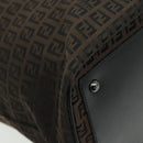 FENDI Zucchino Canvas Boston Bag Dark Brown Black Silver Auth bs19297-16