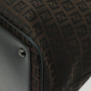 FENDI Zucchino Canvas Boston Bag Dark Brown Black Silver Auth bs19297-17