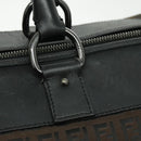 FENDI Zucchino Canvas Boston Bag Dark Brown Black Silver Auth bs19297-18