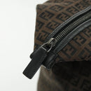 FENDI Zucchino Canvas Boston Bag Dark Brown Black Silver Auth bs19297-10