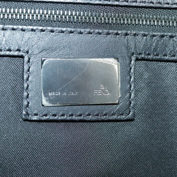 FENDI Zucchino Canvas Boston Bag Dark Brown Black Silver Auth bs19297