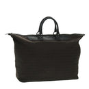 FENDI Zucchino Canvas Boston Bag Dark Brown Black Silver Auth bs19297-1