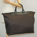 FENDI Zucchino Canvas Boston Bag Dark Brown Black Silver Auth bs19297-26