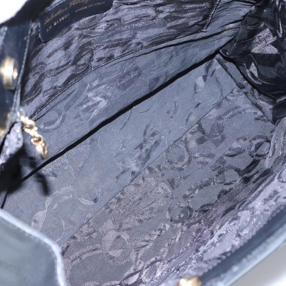 Salvatore Ferragamo Vala Tote Bag Leather Black Gold Auth bs19300