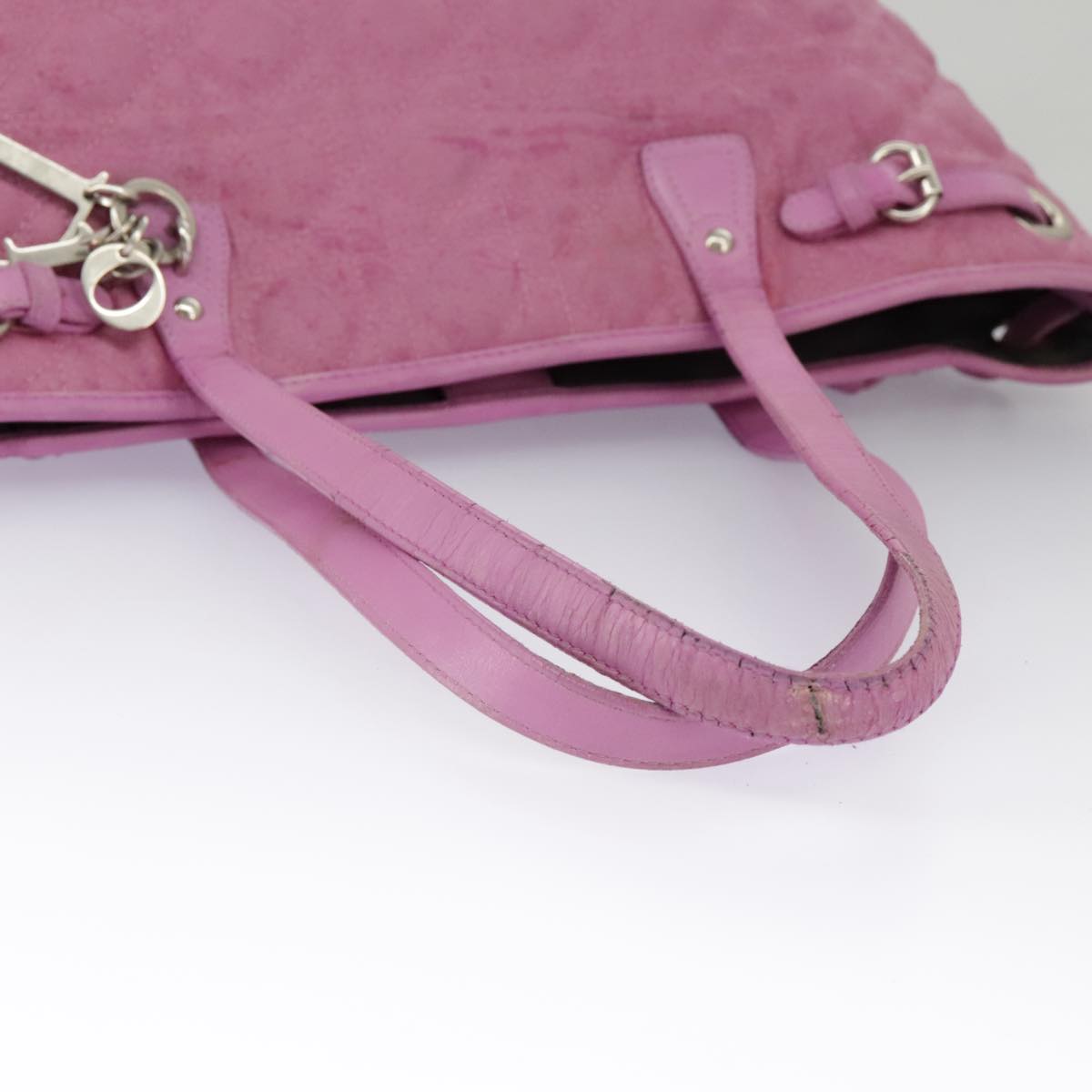 Christian Dior Canage Tote Bag Coated Canvas Pink Silver Auth bs19301