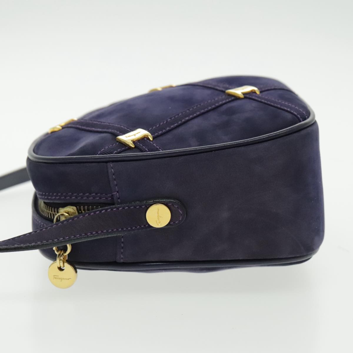 Salvatore Ferragamo Vala Shoulder Bag Suede Purple Gold Auth bs19304