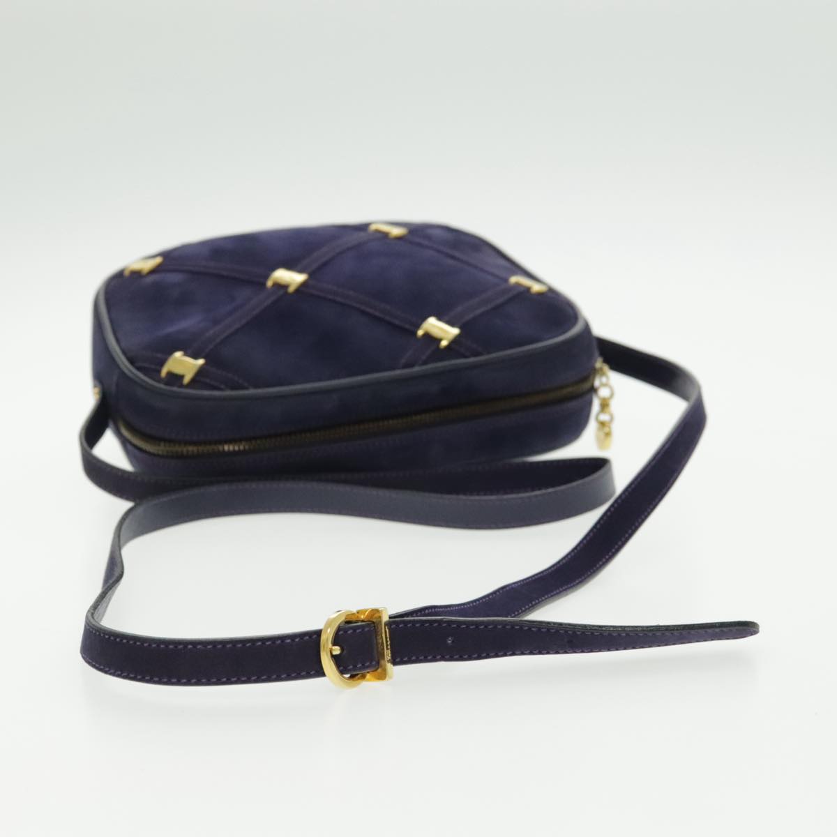 Salvatore Ferragamo Vala Shoulder Bag Suede Purple Gold Auth bs19304