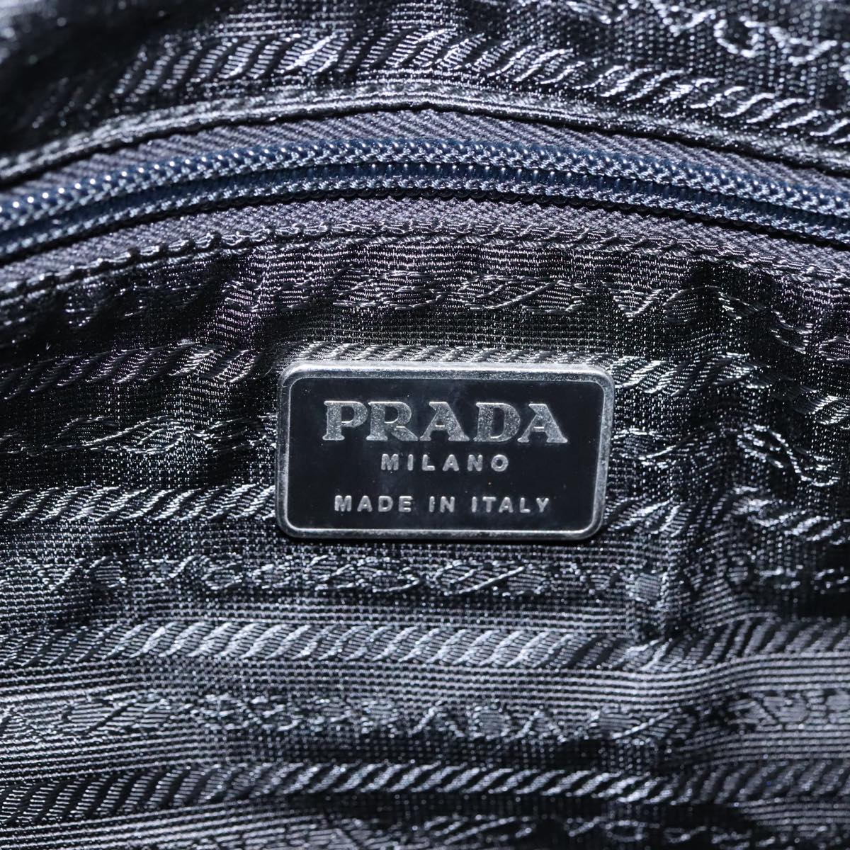 PRADA Tote Bag Nylon Leather Black Silver Auth bs19309