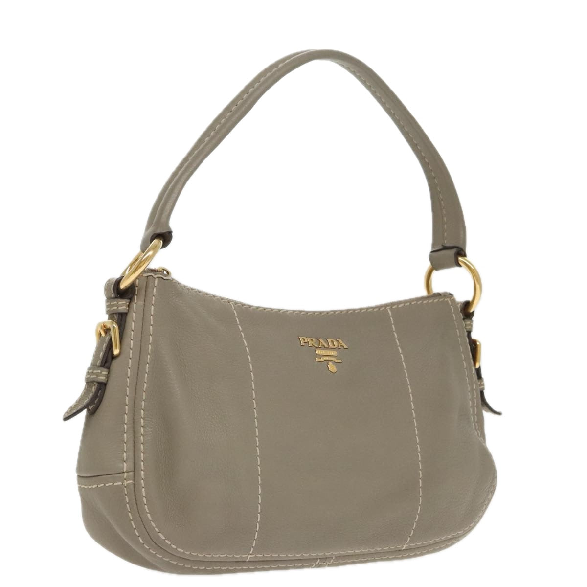 PRADA Shoulder Bag Leather Gray Gold Auth bs19311