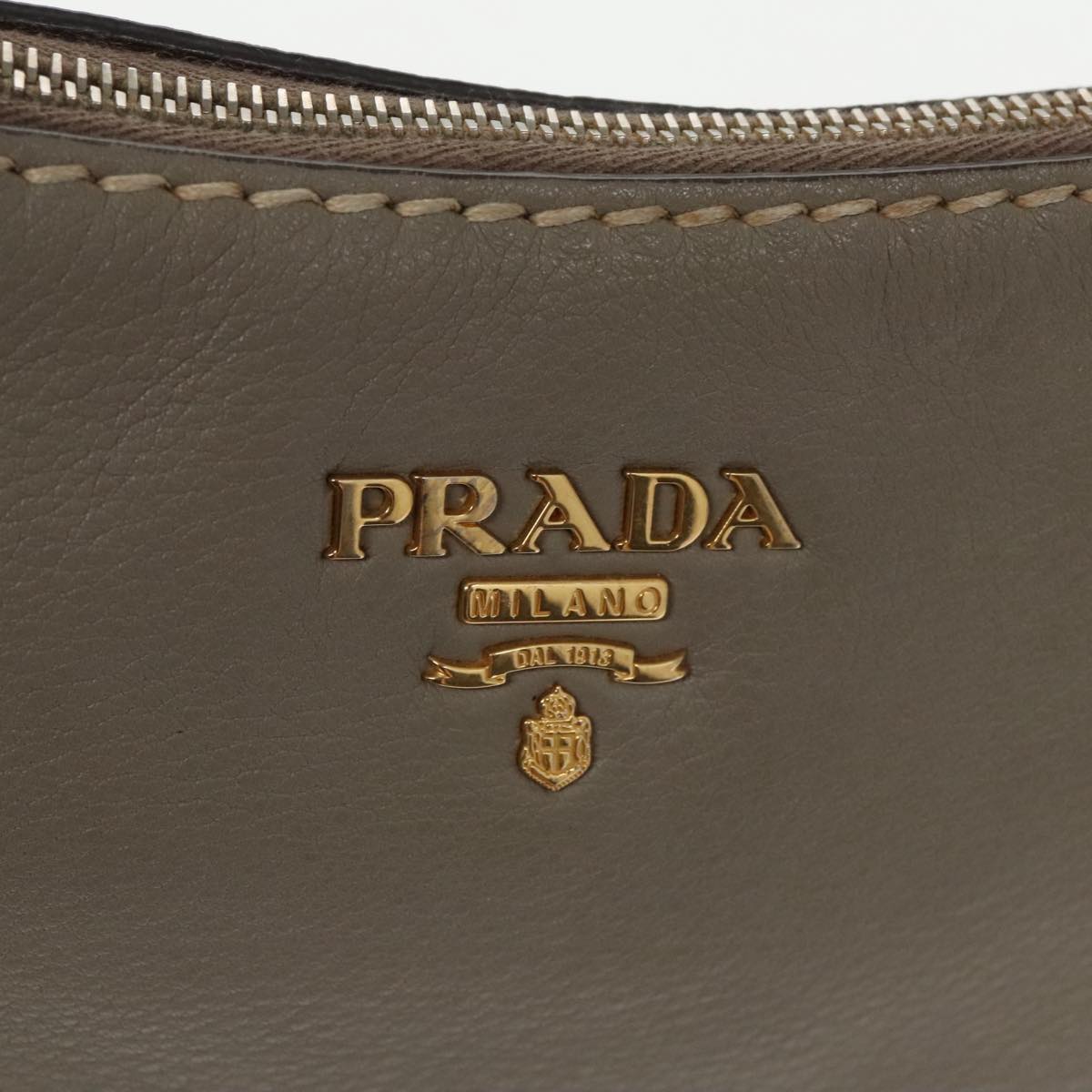 PRADA Shoulder Bag Leather Gray Gold Auth bs19311