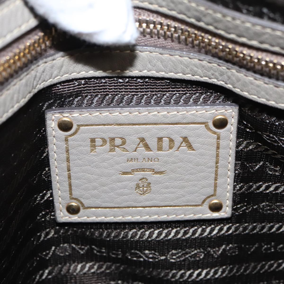 PRADA Shoulder Bag Leather Gray Gold Auth bs19311