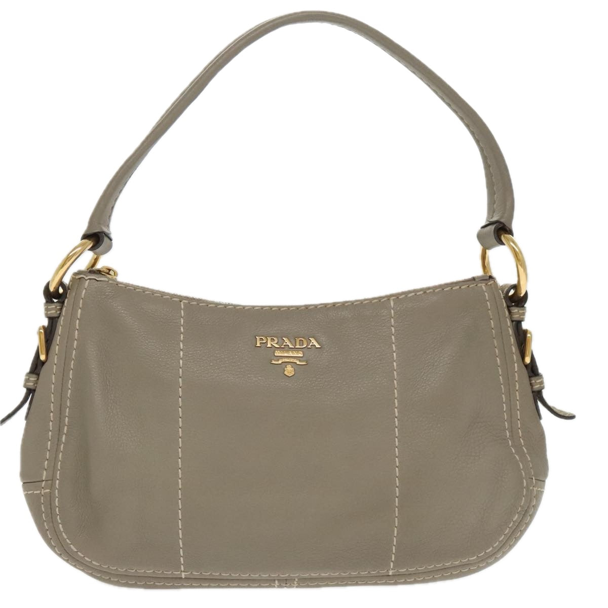 PRADA Shoulder Bag Leather Gray Gold Auth bs19311