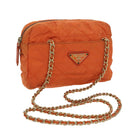 PRADA Chain Shoulder Bag Nylon Orange Gold Auth bs19312-1
