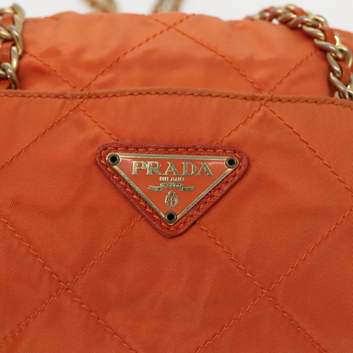 PRADA Chain Shoulder Bag Nylon Orange Gold Auth bs19312