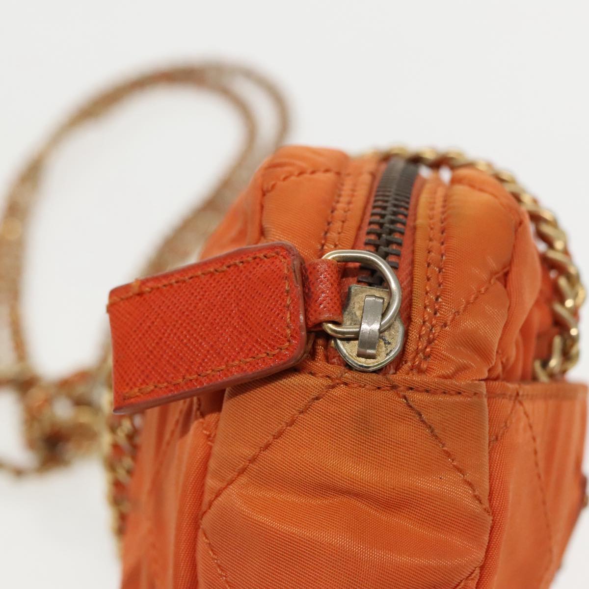 PRADA Chain Shoulder Bag Nylon Orange Gold Auth bs19312