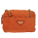 PRADA Chain Shoulder Bag Nylon Orange Gold Auth bs19312-13