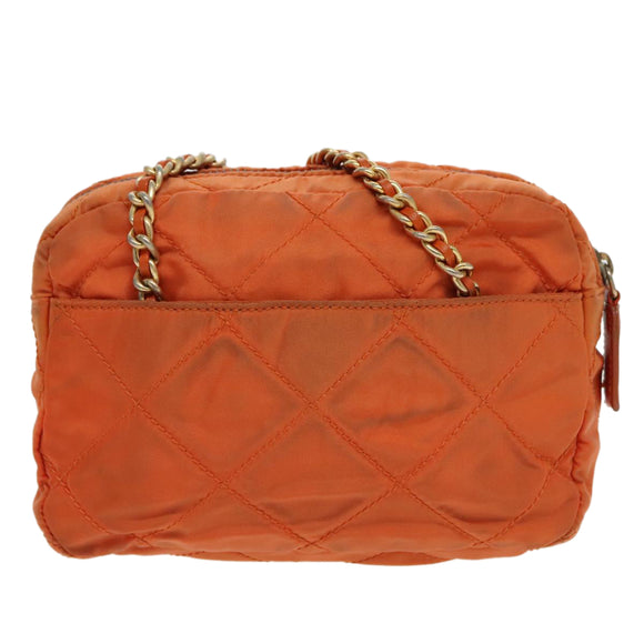 PRADA Chain Shoulder Bag Nylon Orange Gold Auth bs19312