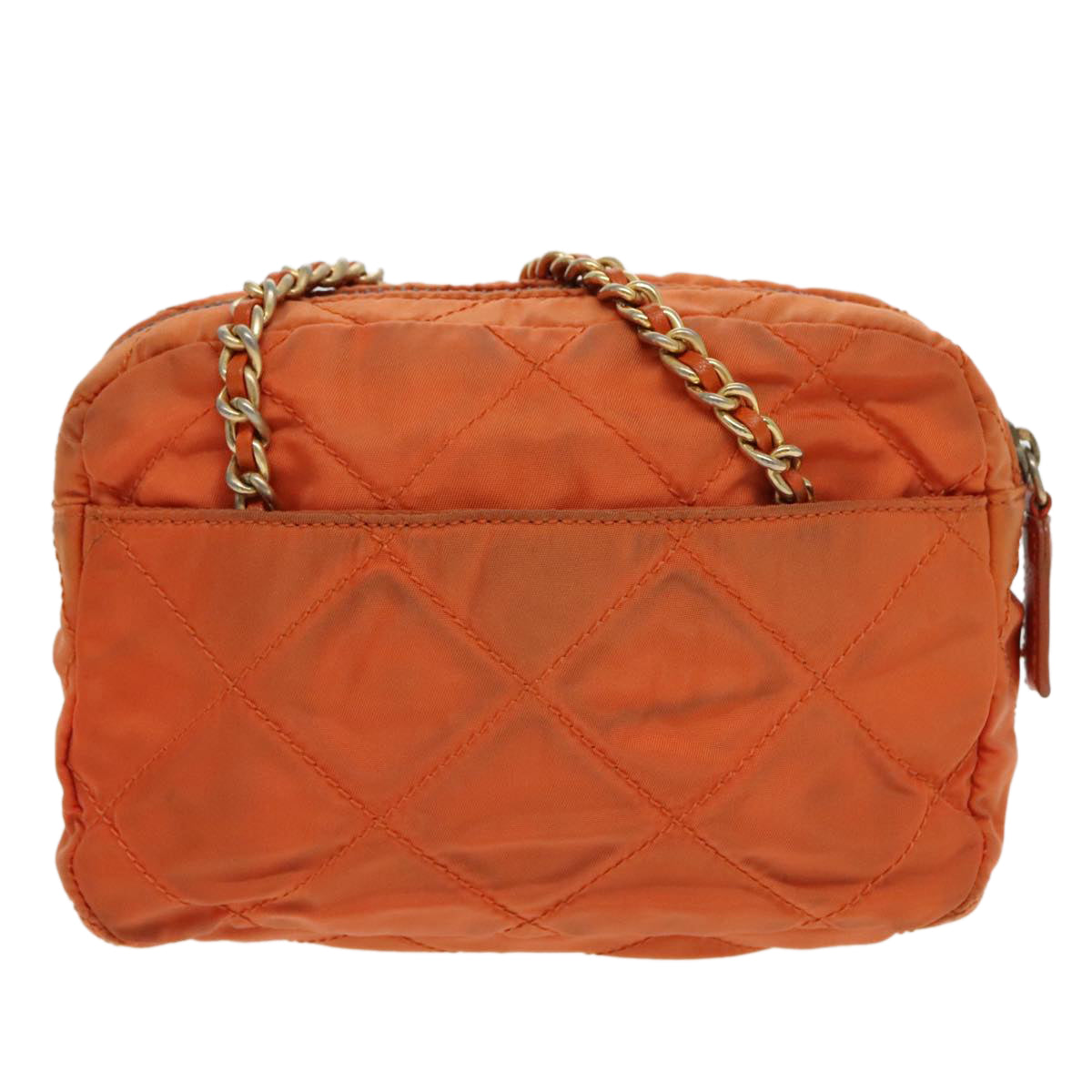 PRADA Chain Shoulder Bag Nylon Orange Gold Auth bs19312 - 0