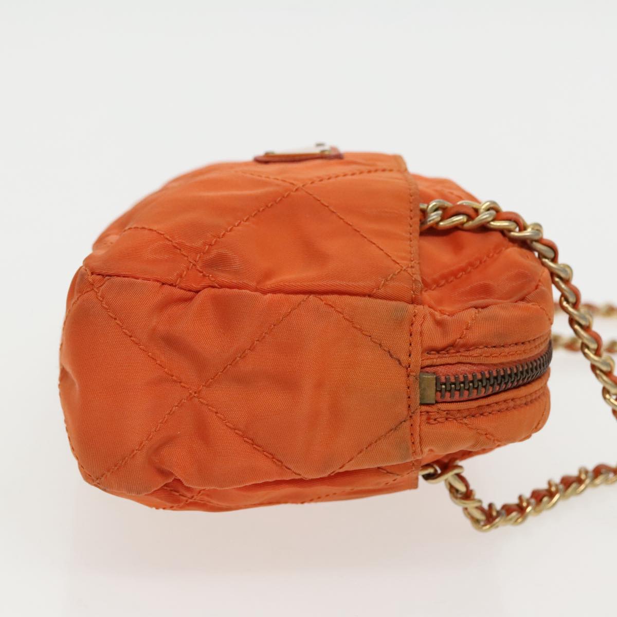 PRADA Chain Shoulder Bag Nylon Orange Gold Auth bs19312