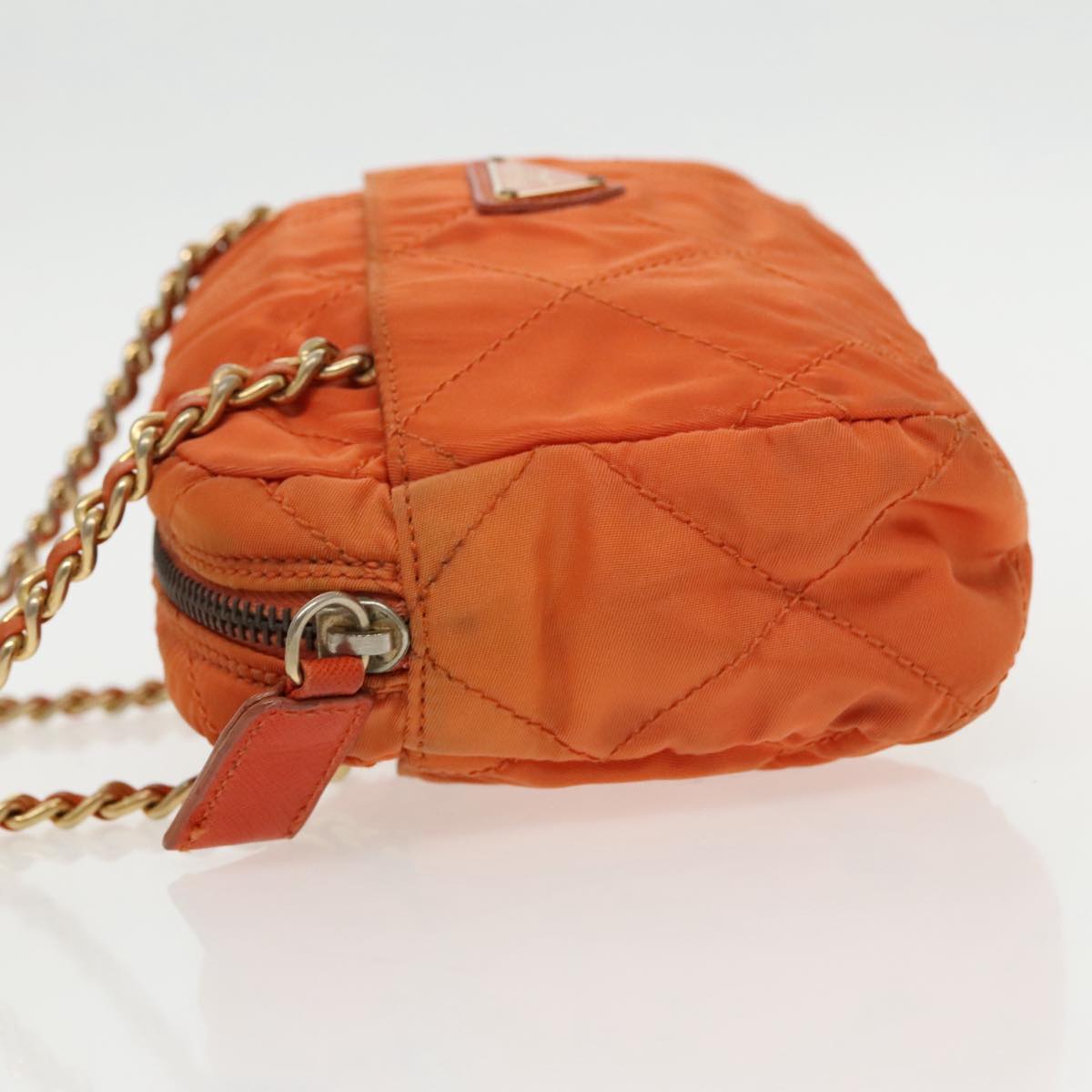 PRADA Chain Shoulder Bag Nylon Orange Gold Auth bs19312