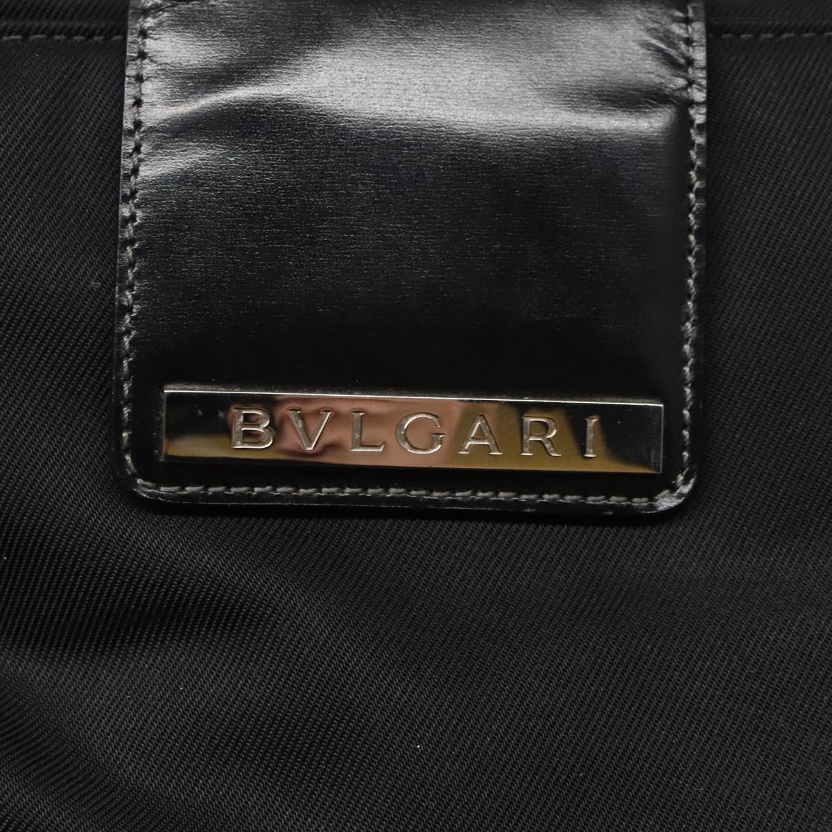 BVLGARI Tote Bag Nylon Leather Black Silver Auth bs19314