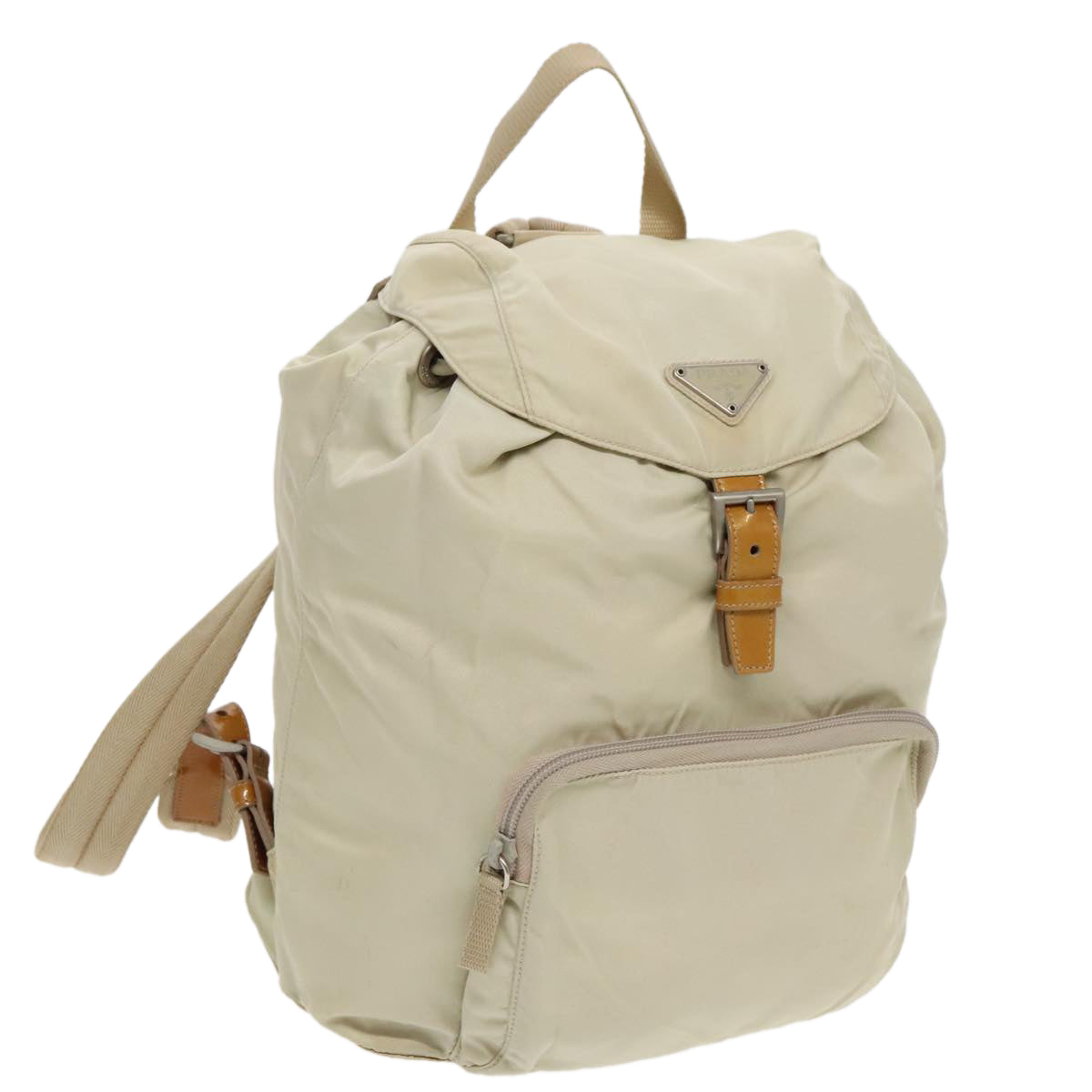 PRADA Backpack Nylon Cream Silver Auth bs19316