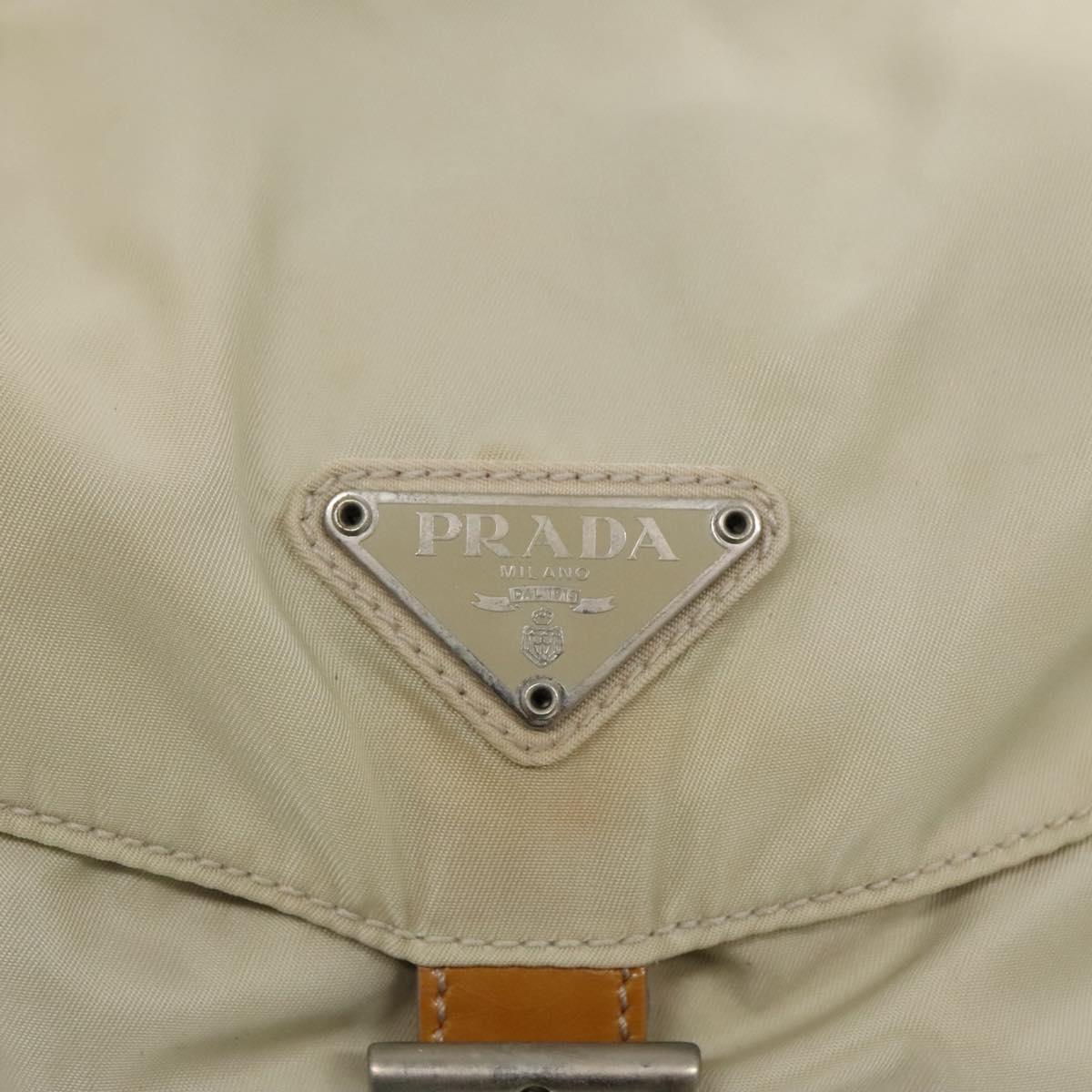 PRADA Backpack Nylon Cream Silver Auth bs19316