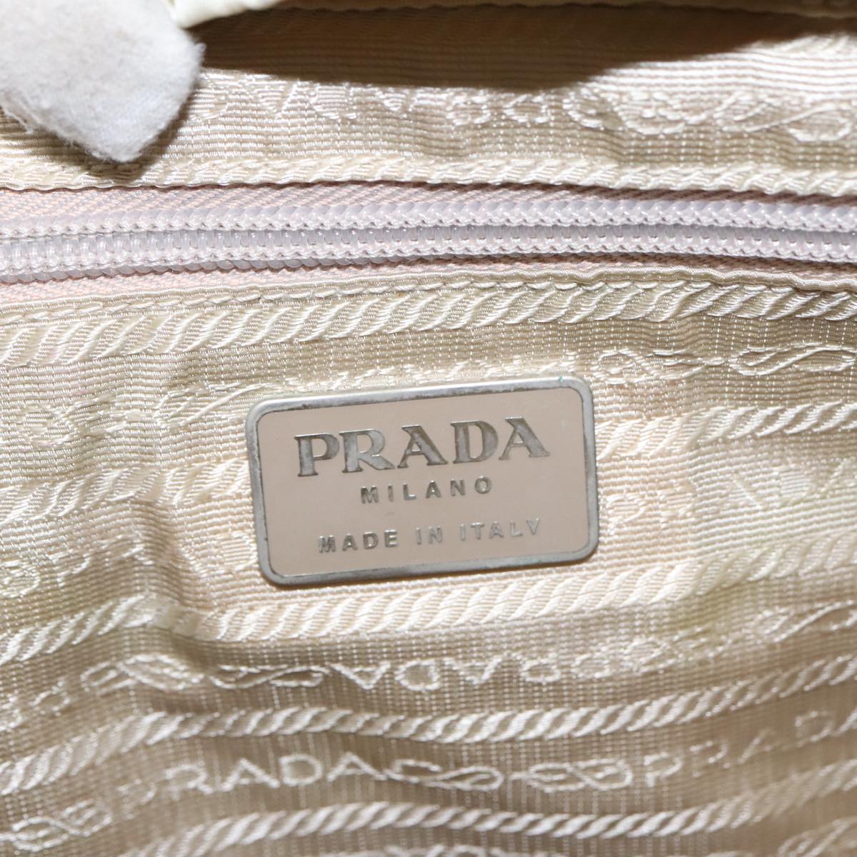 PRADA Backpack Nylon Cream Silver Auth bs19316